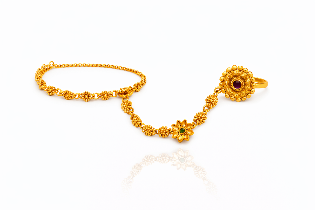 Traditional gold finish hand chain jewellery