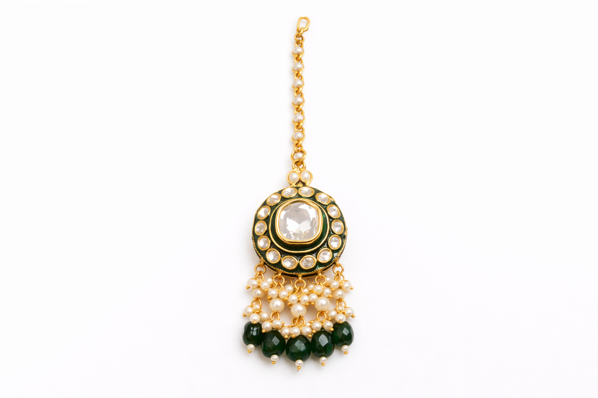 Emerald Fringe Kundan Bridal Set