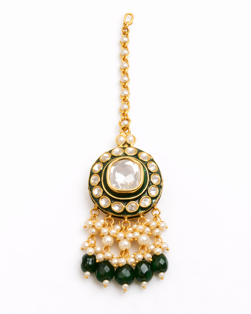 Emerald Fringe Kundan Bridal Set