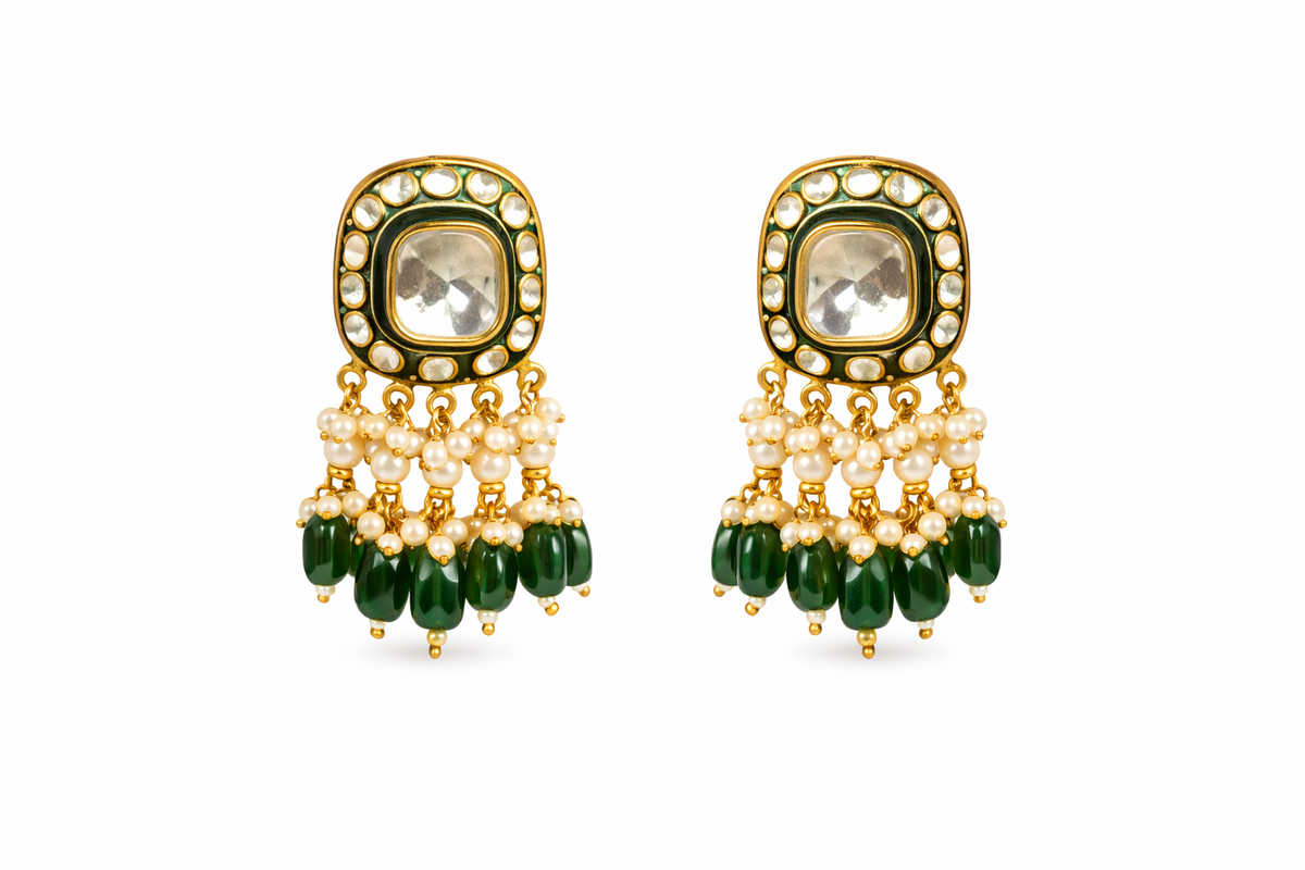 Emerald Fringe Kundan Bridal Set