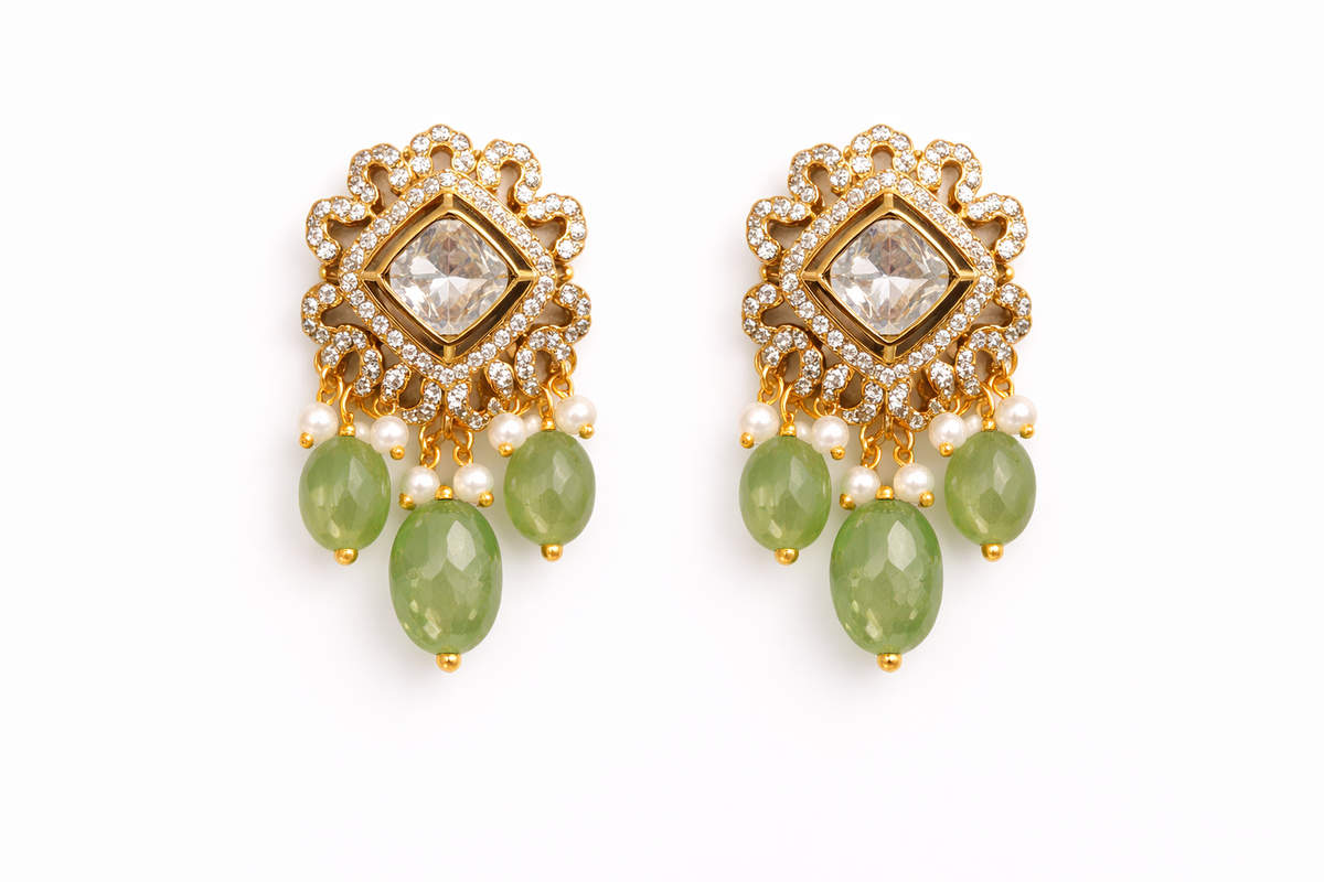 Temple inspired gemstone collar necklace with earrings