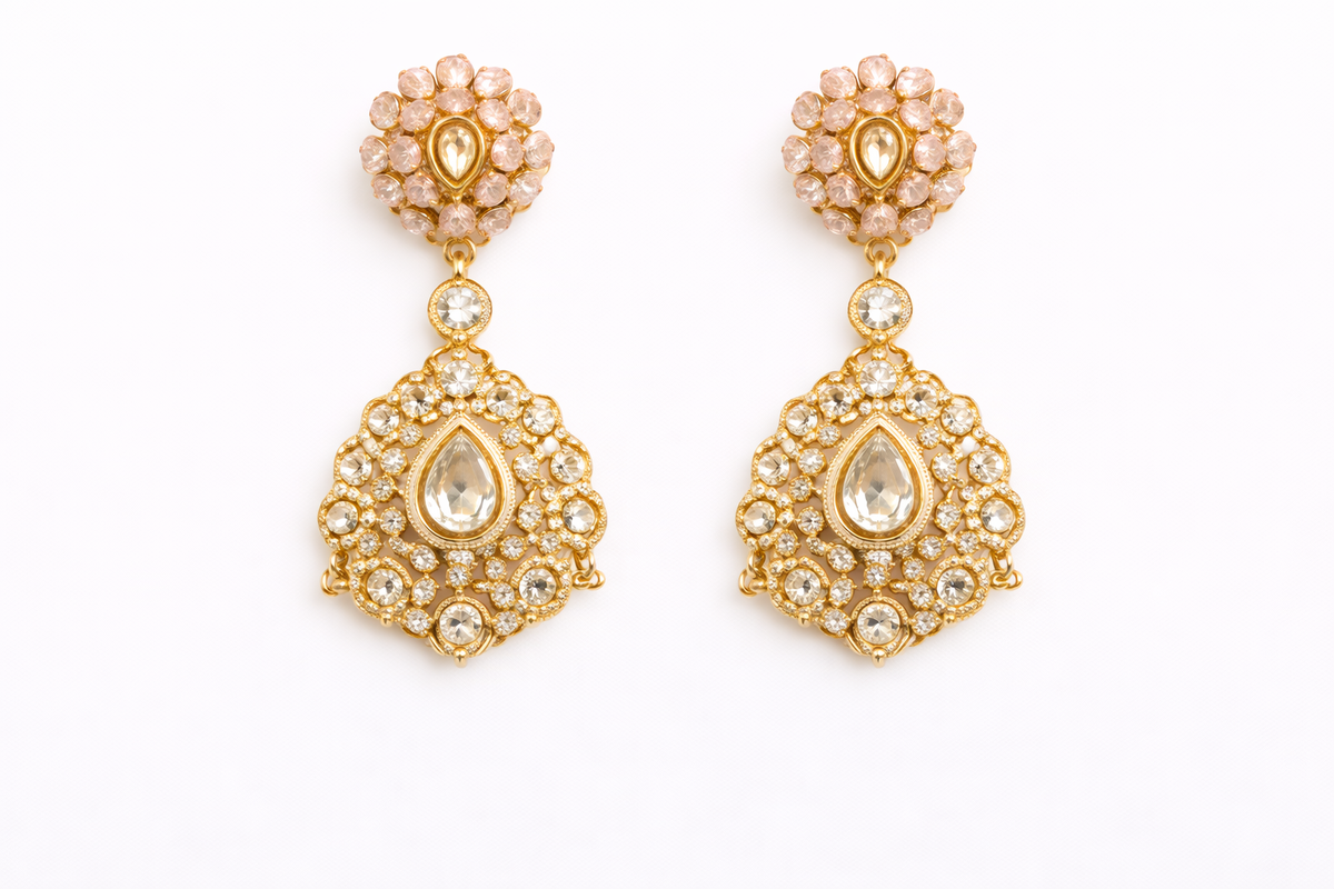 Blush enamel victorian statement necklace with earrings