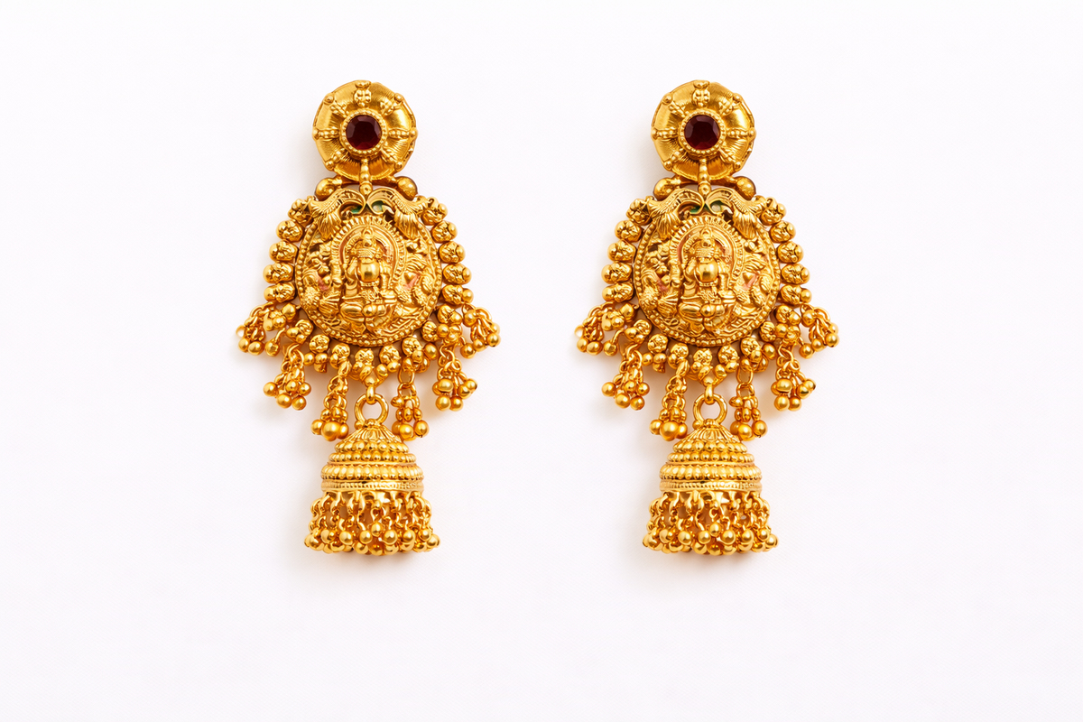 Lakshmi motif temple drop earrings