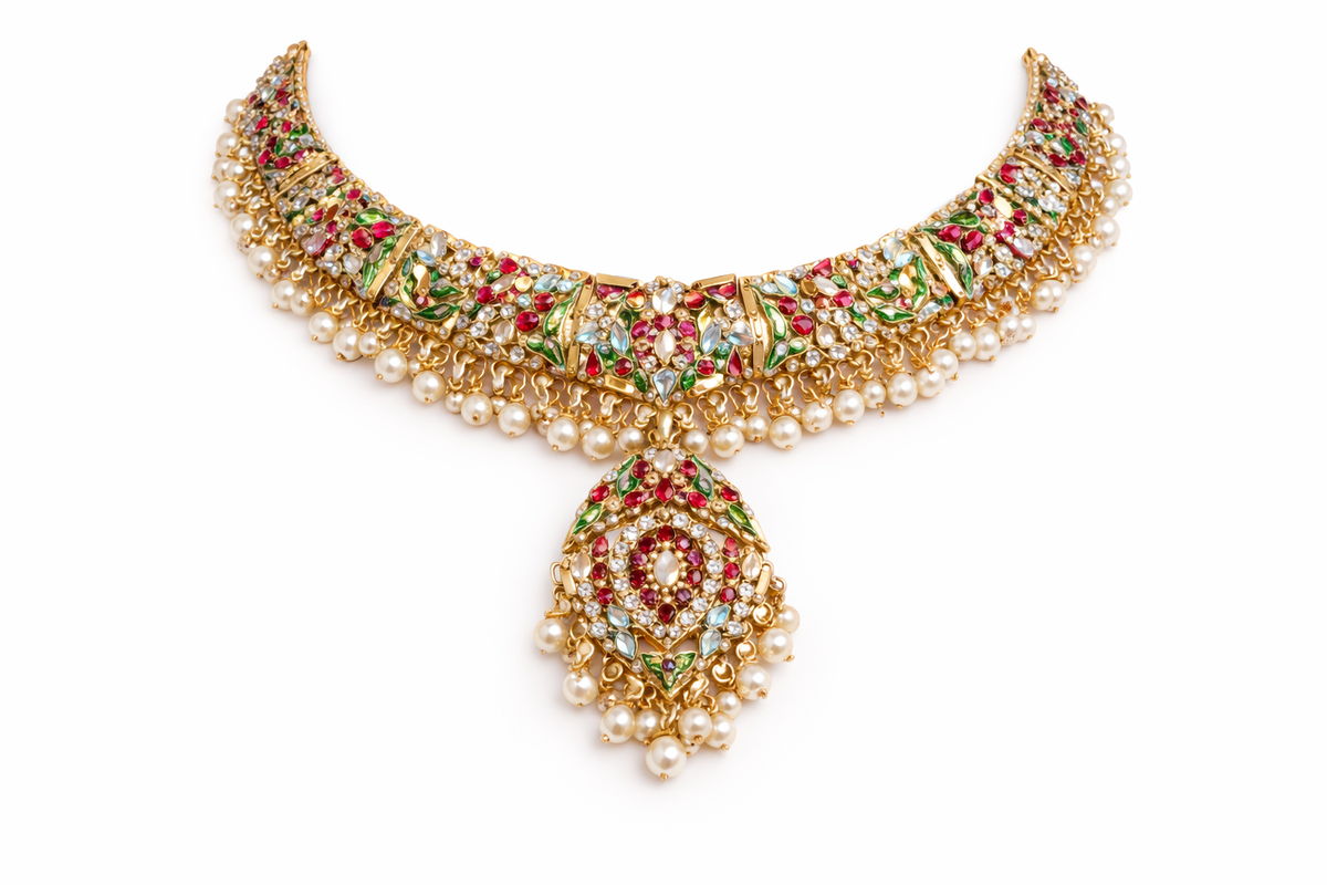 Grand multisone jadau statement necklace with earrings