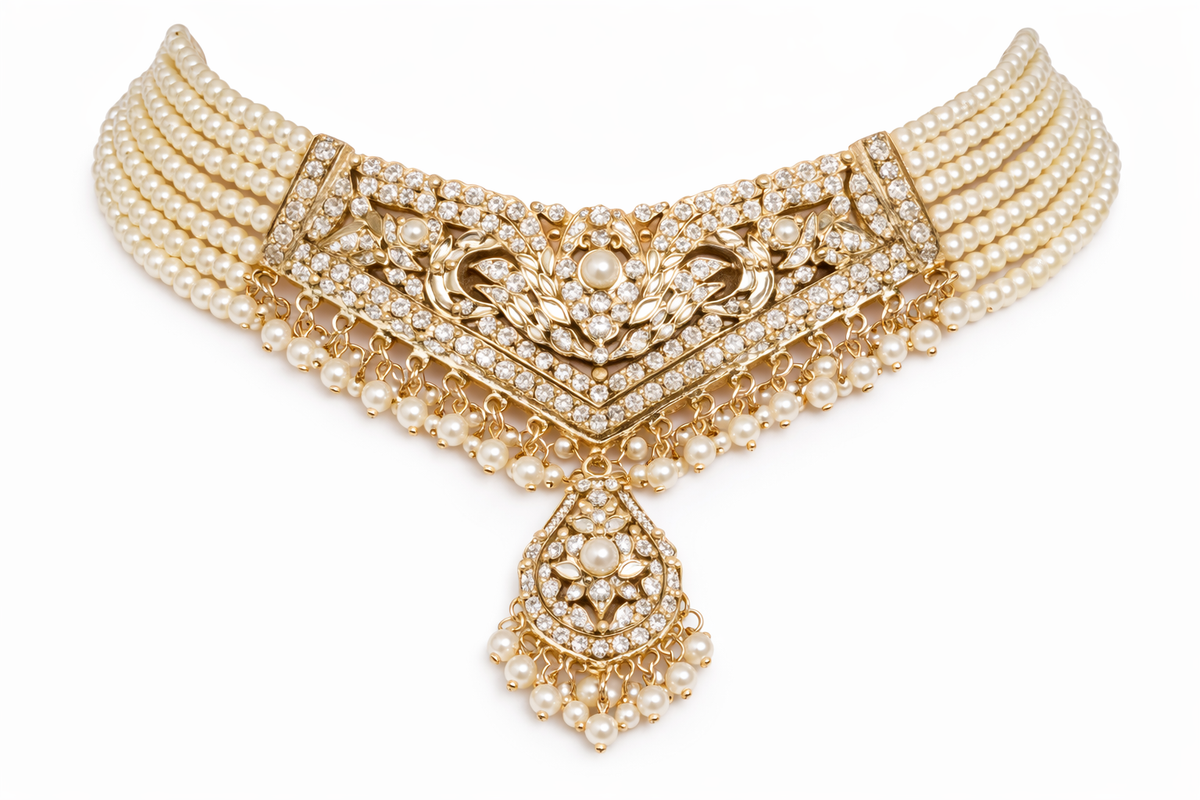 Classic layered jadau bridal choker with earrings