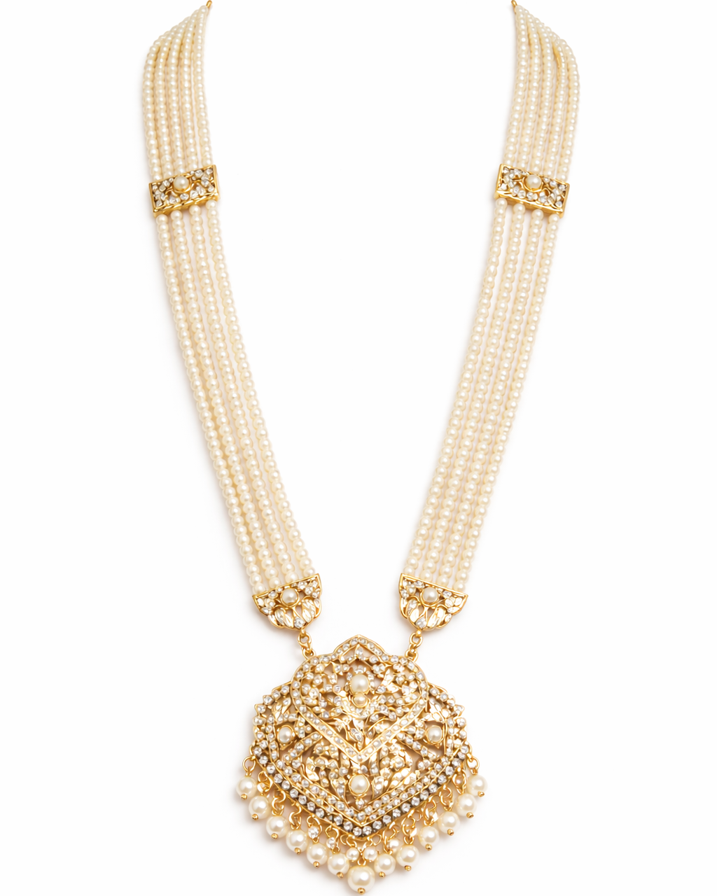 Classic pearl bridal style necklace with kundan earrings