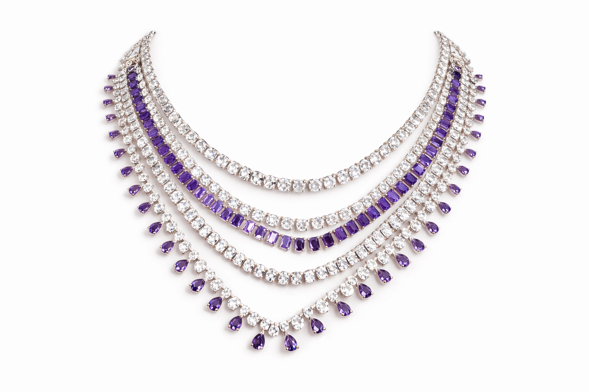 Luxury crystal layered AD necklace with earrings