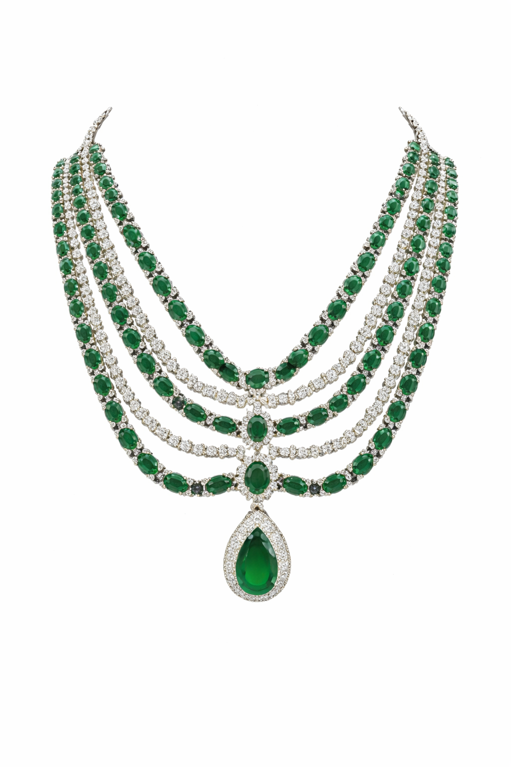 Silver finish multi strand necklace with drop earrings