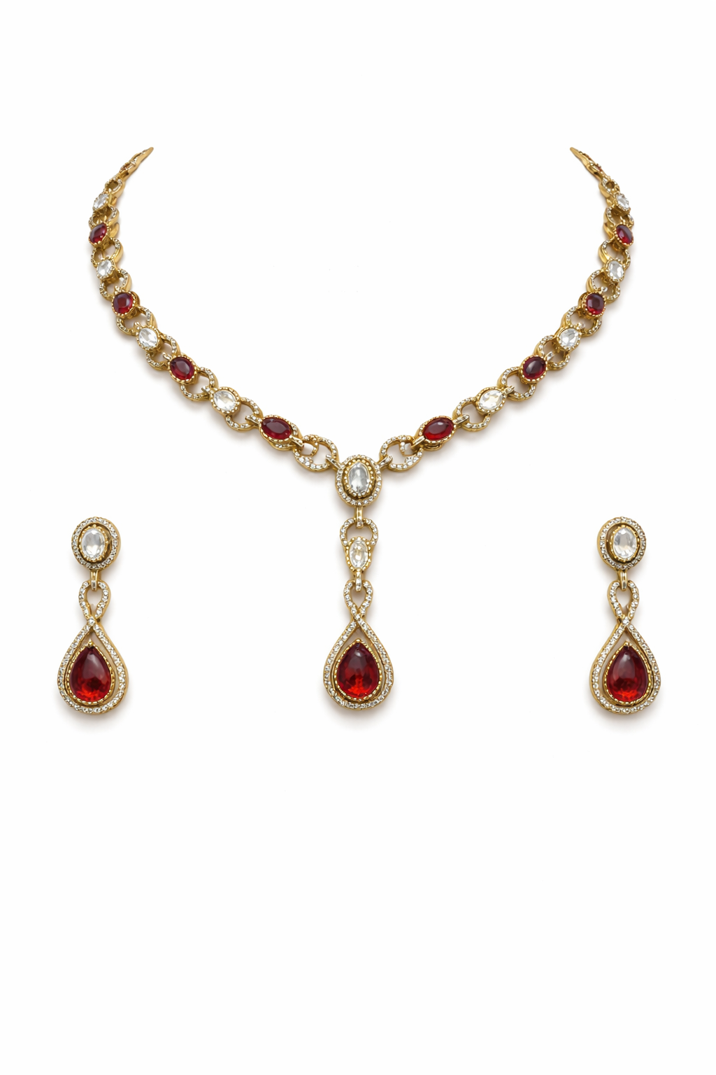 Ruby Teardrop Elegant Jewellery Set