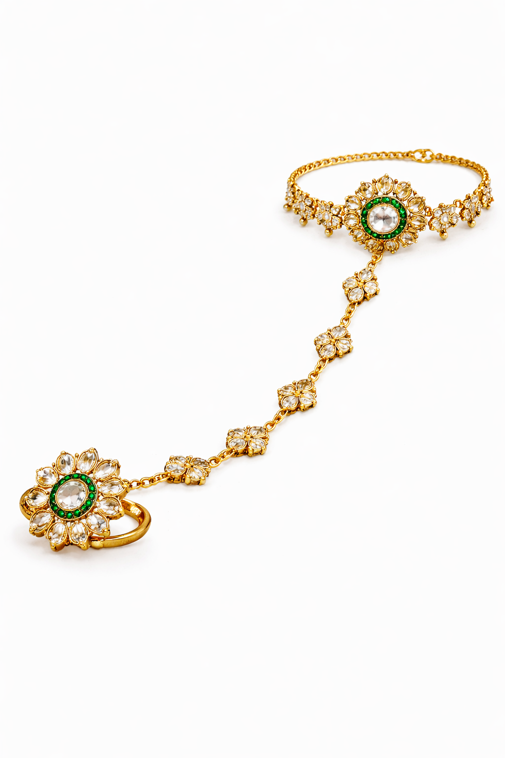 Elegant polki green stone haath cuff