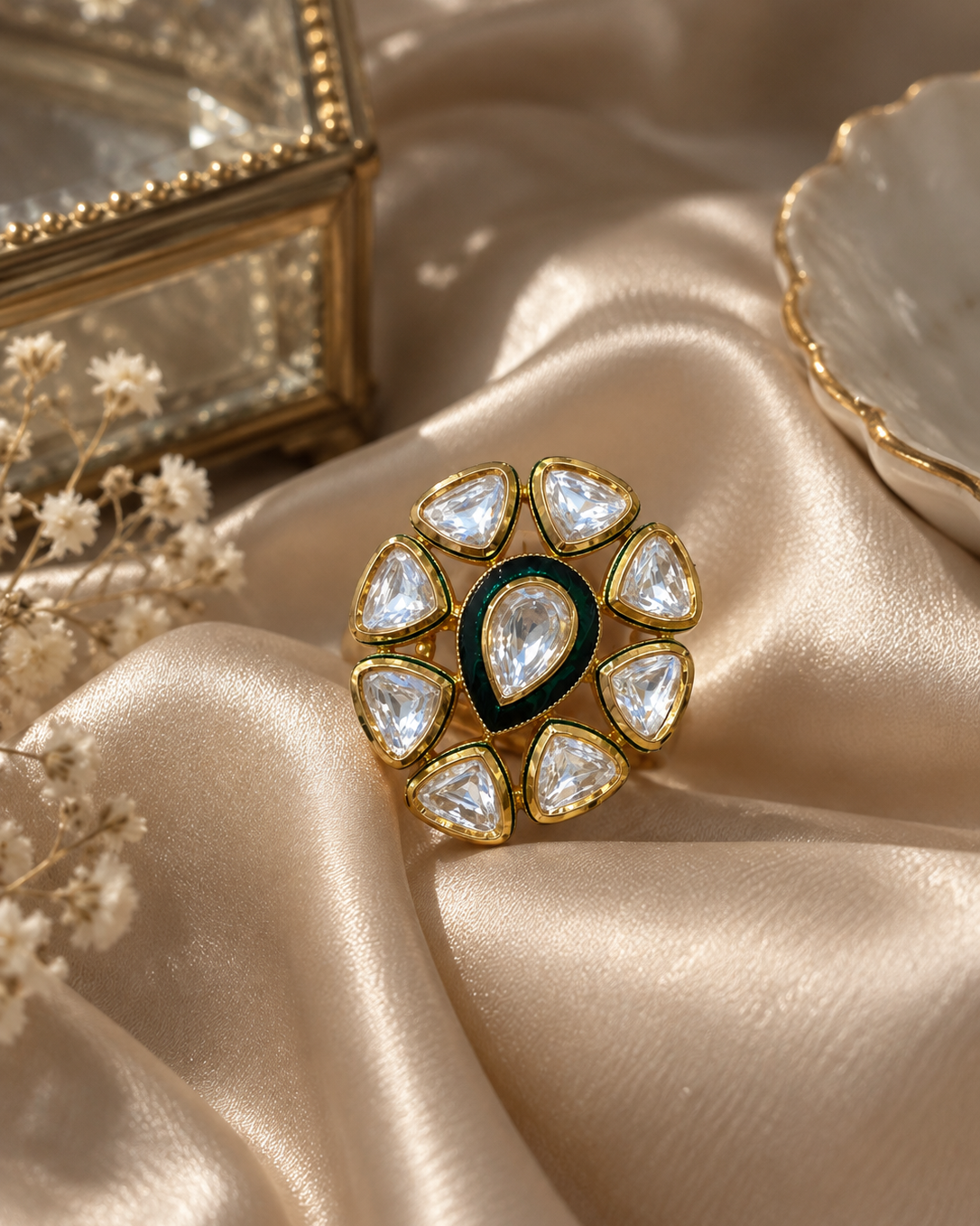 Regal Green Antique Gold Statement Ring