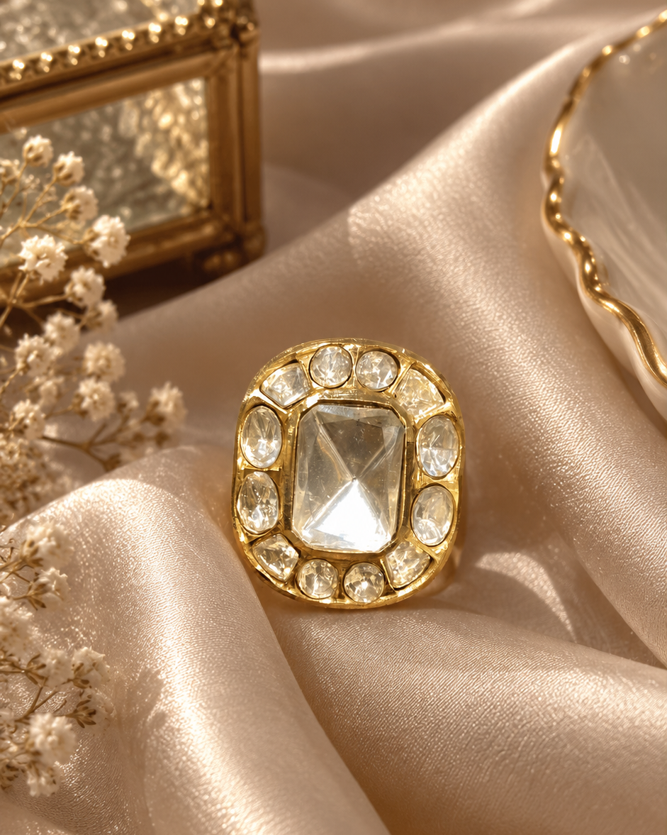Regal Gold-Tone Statement Ring with Clear Stones