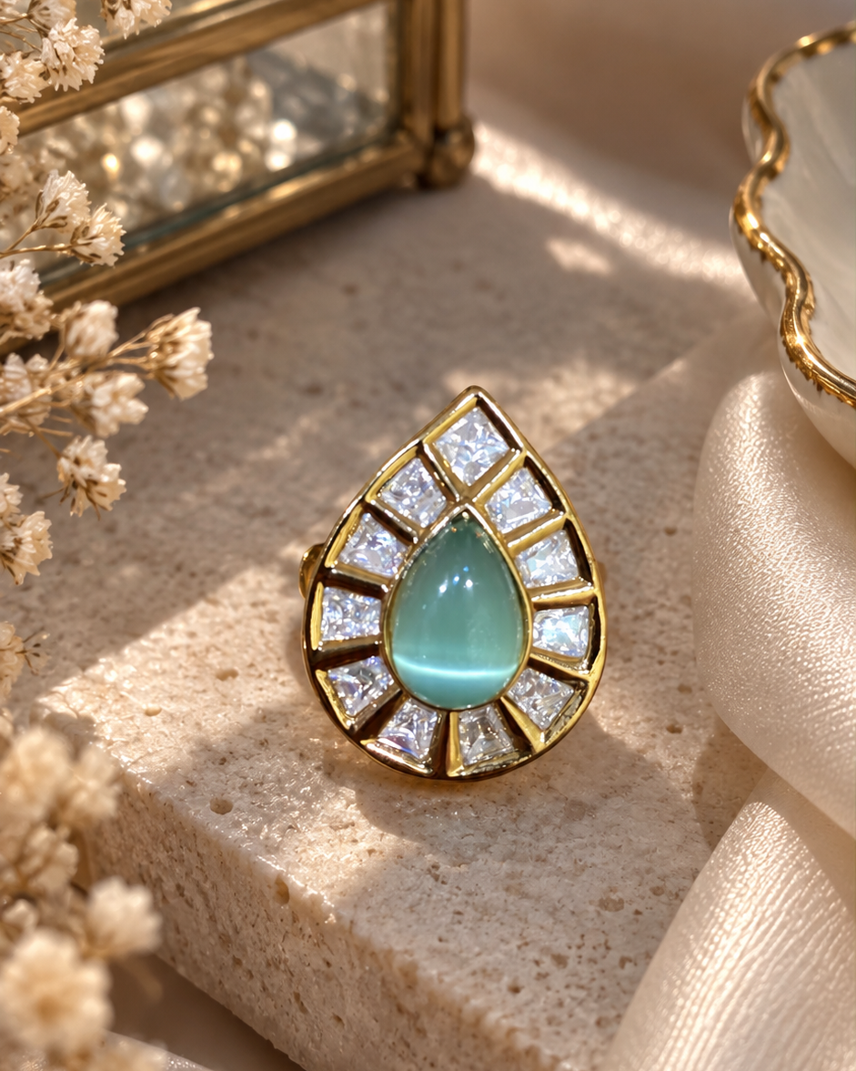 Emerald Teardrop Statement Ring
