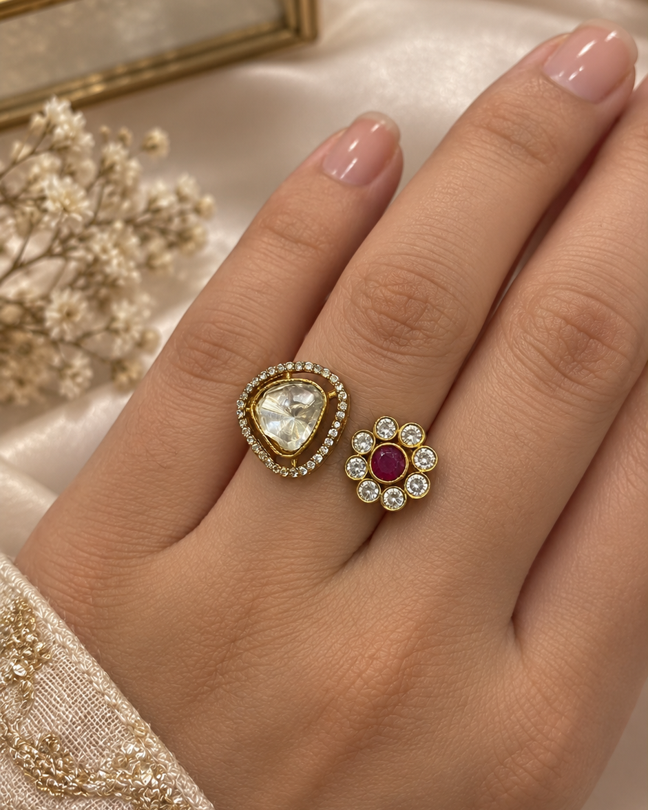 Antique Gold Dual-Design Statement Ring