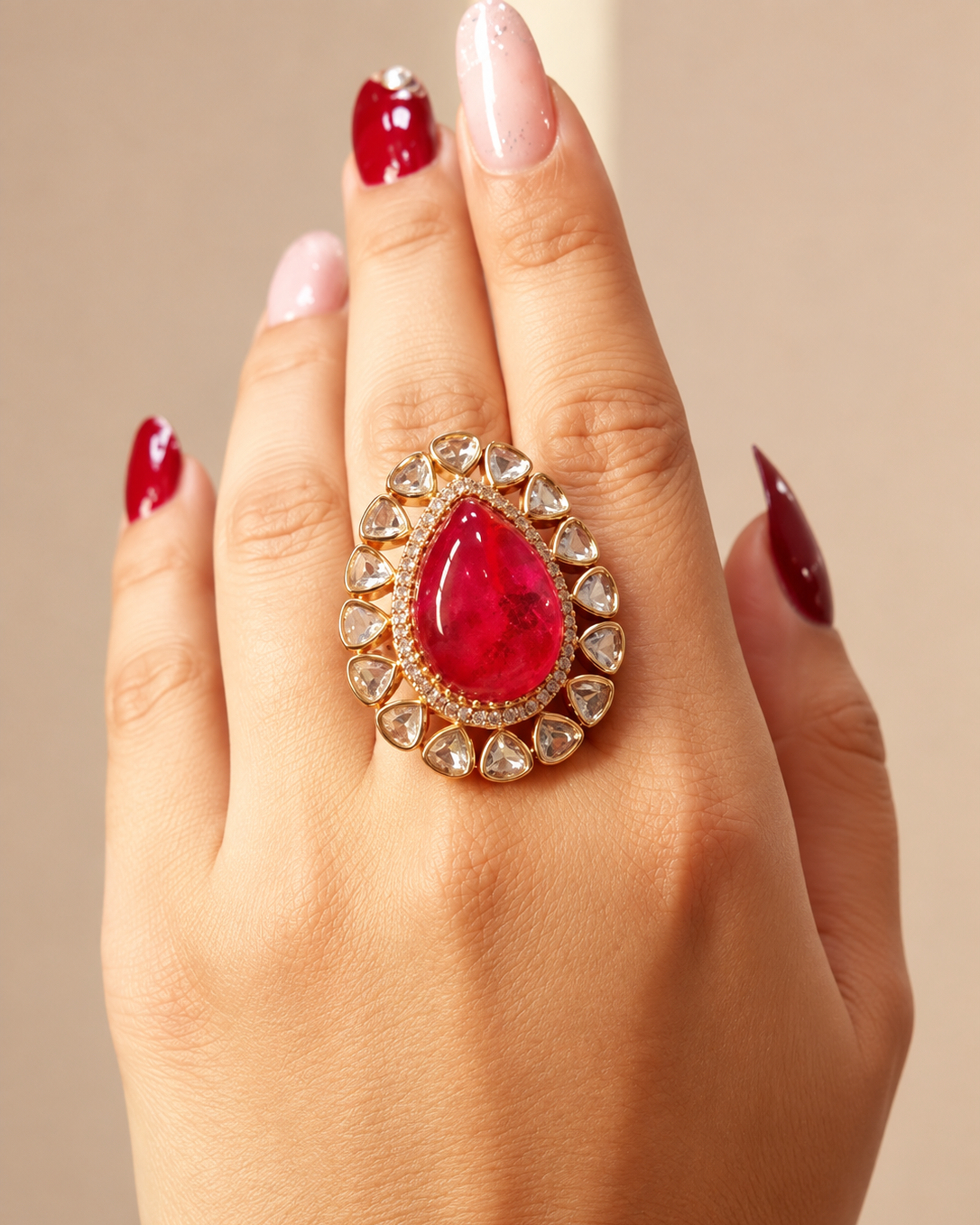 Regal Red Oval Stone Statement Ring