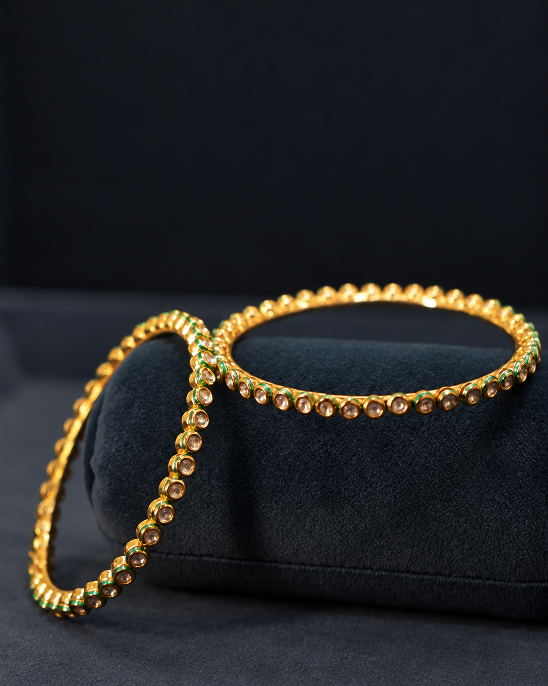 Gold-Finish Green Stone Delicate Bangle