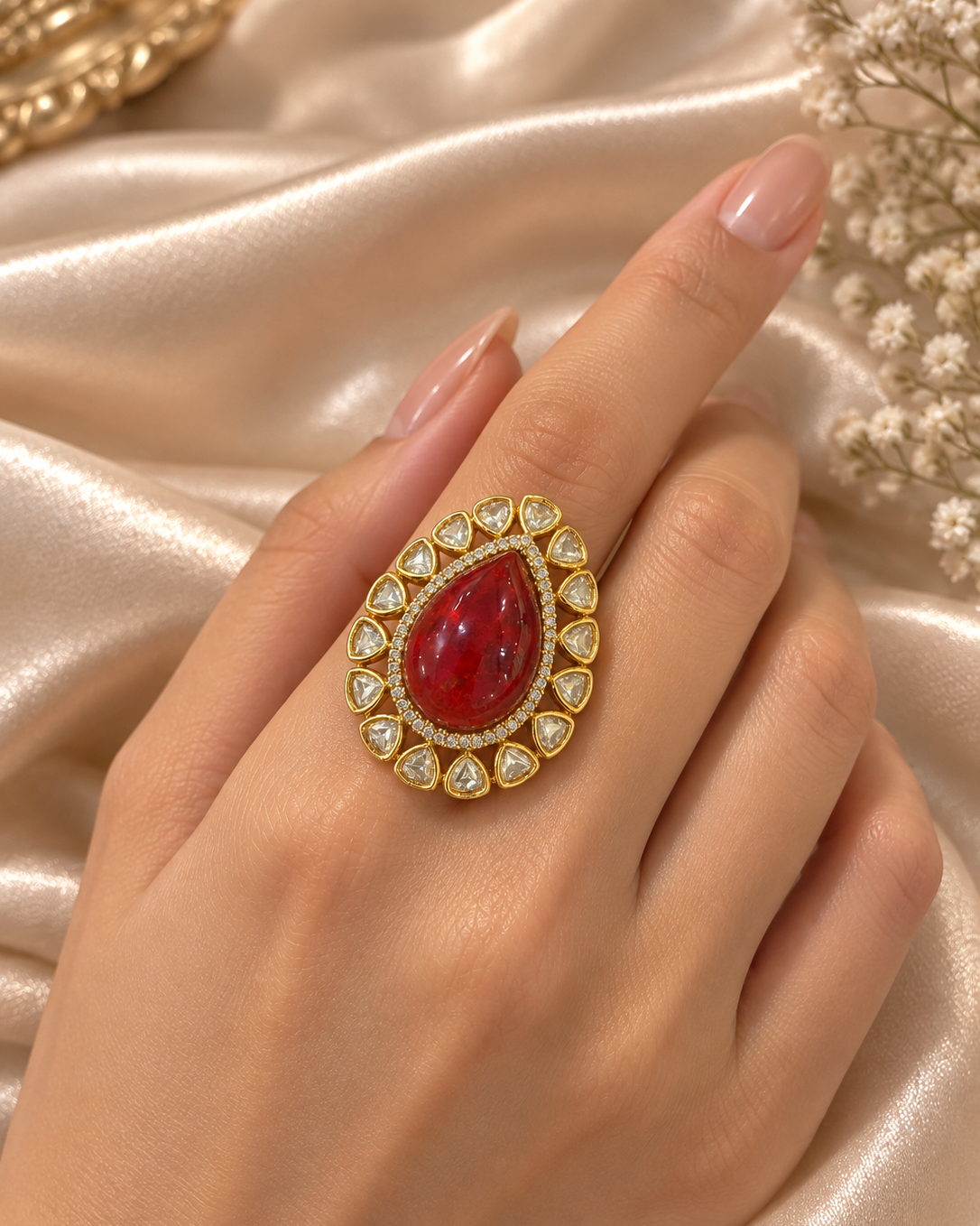 Regal Red Oval Stone Statement Ring