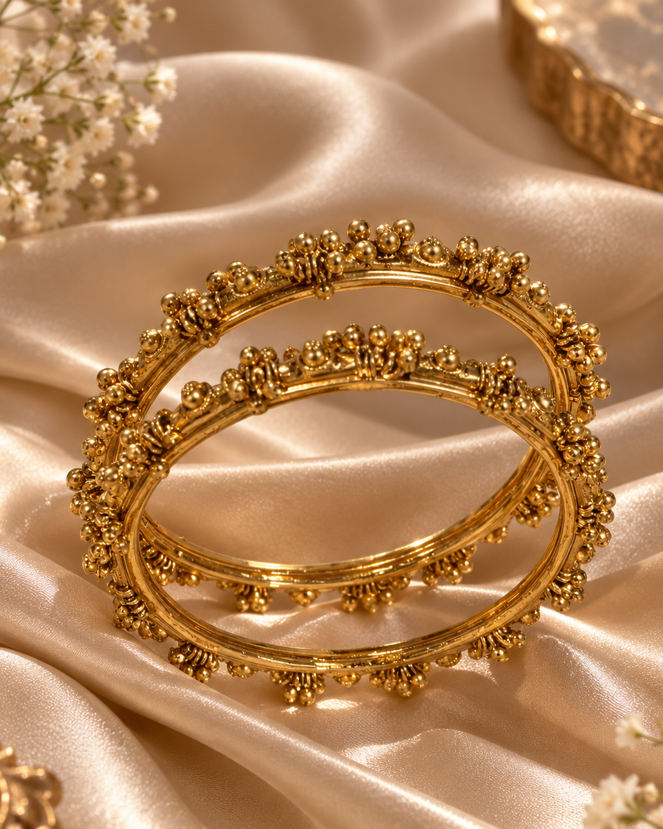 Antique Gold Floral Charm Bangle