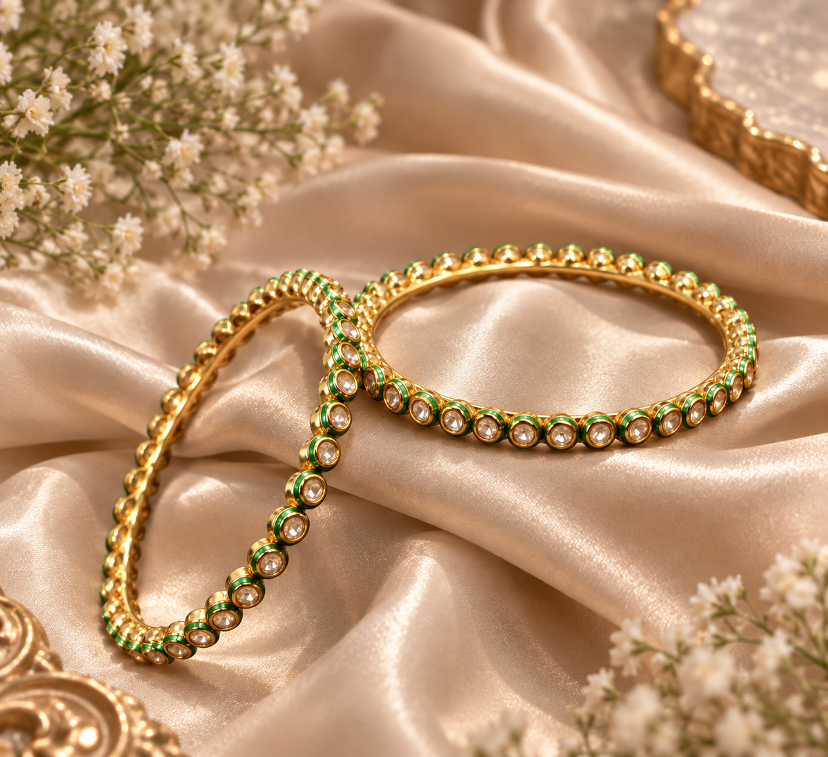 Gold-Finish Green Stone Delicate Bangle