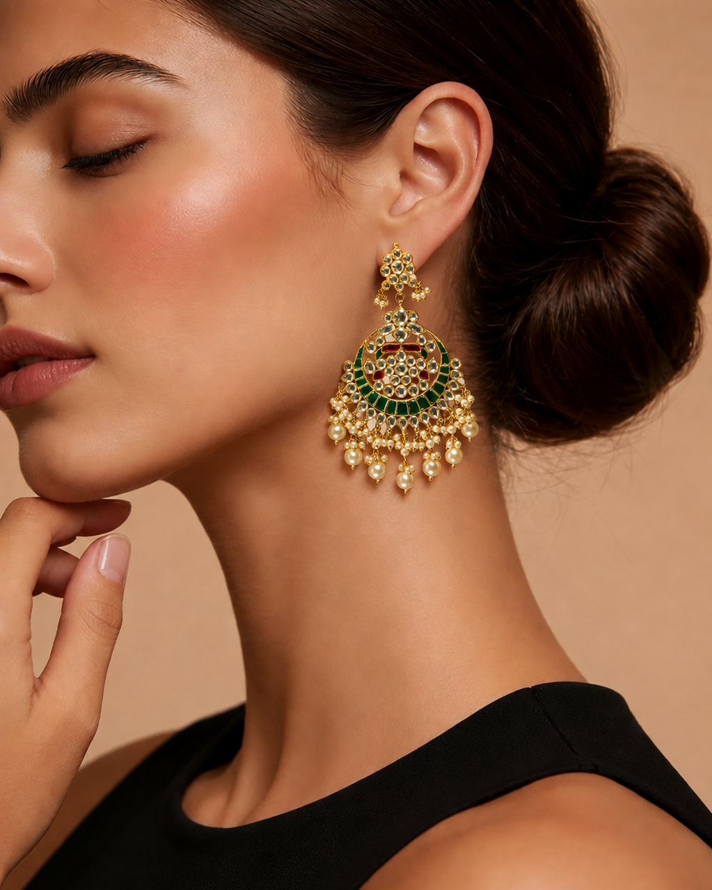 Multicolor Polki Chandbali Earring