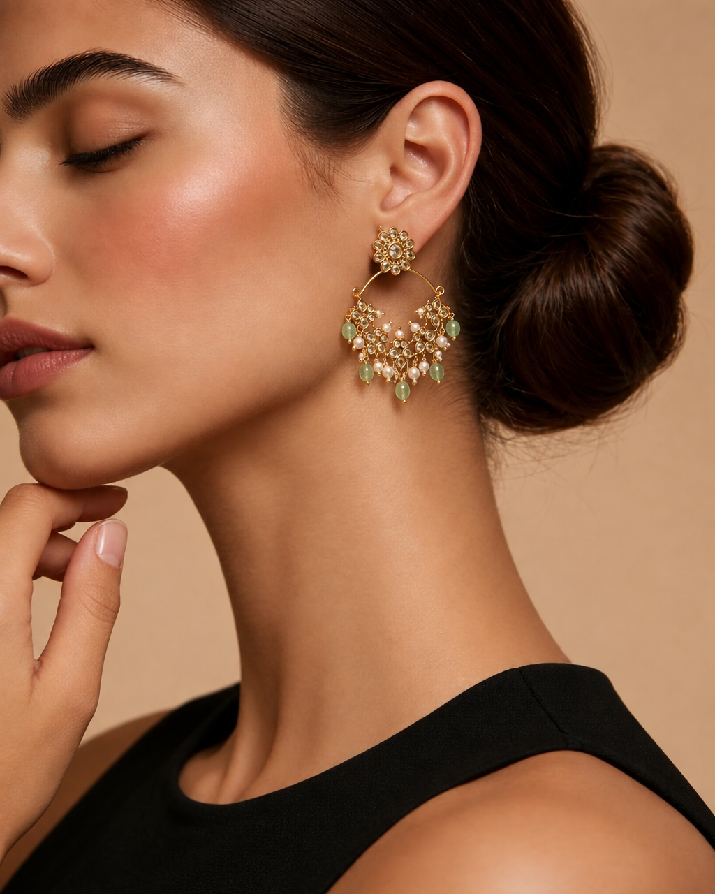 Mint Rose Gold Moissanite Chandbali
