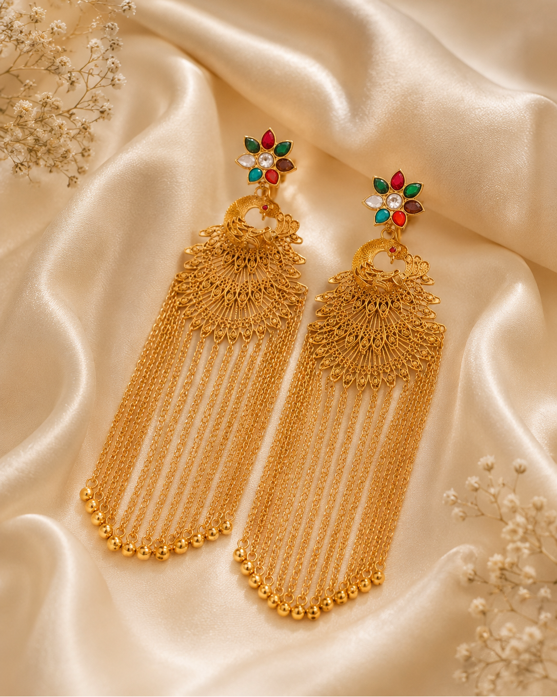 End of Season Sale – Amrapali-Inspired Peacock Tassel Earrings