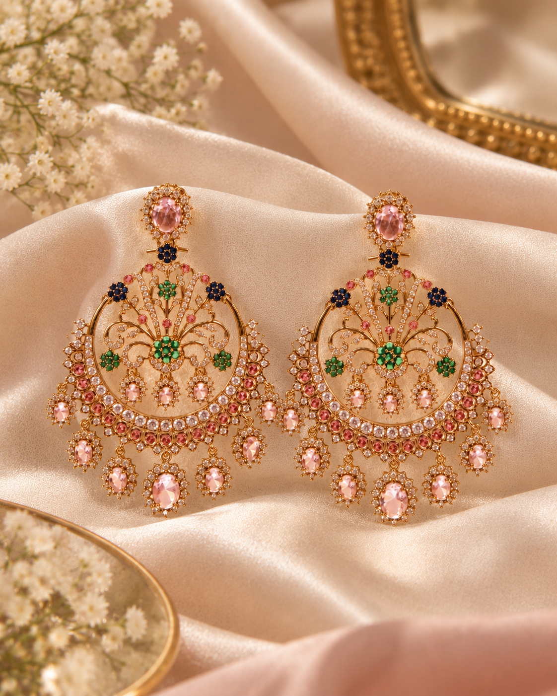 Sabyasachi-Inspired Blush Multicolour Chandbali Earrings