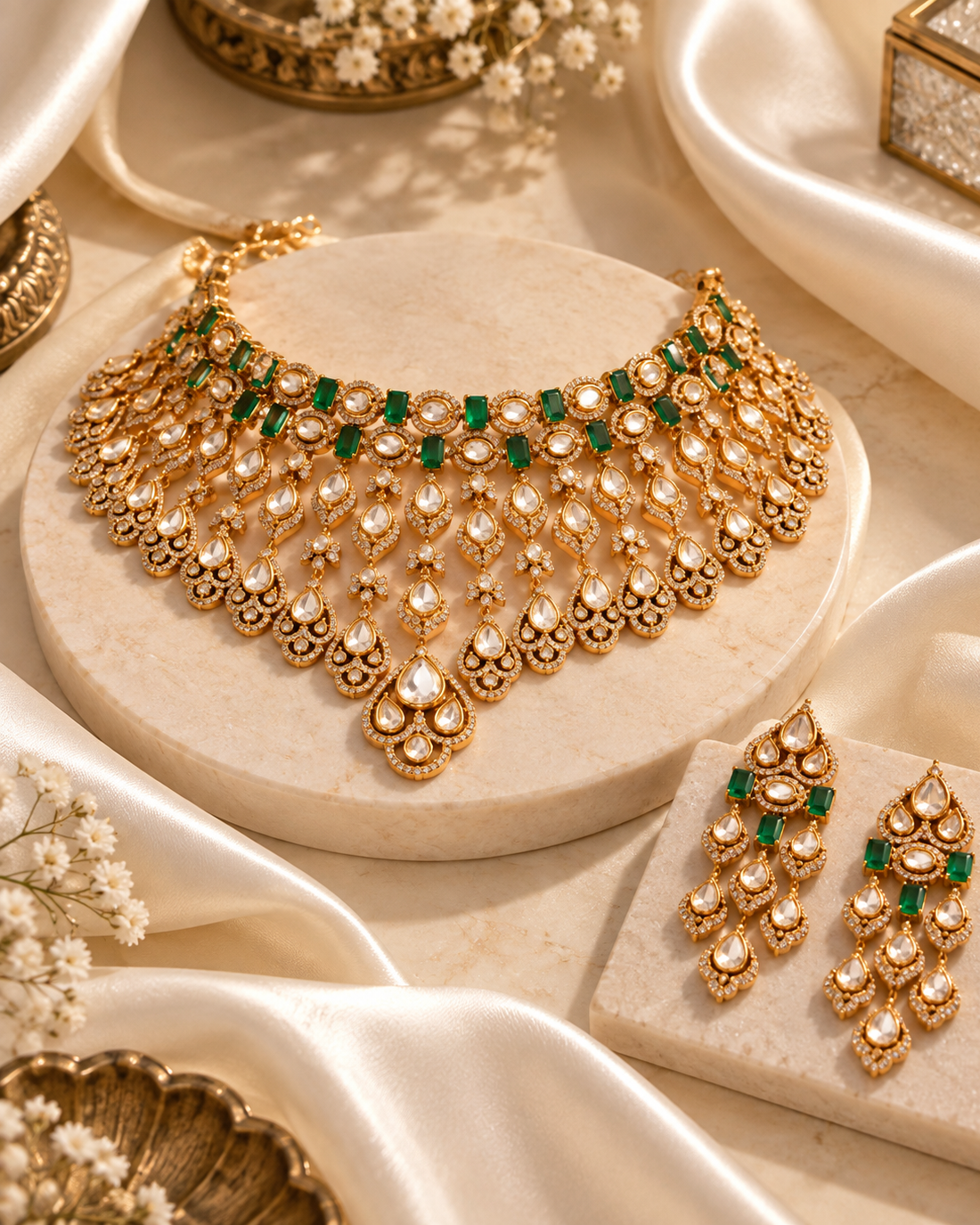 New Arrival – Exquisite Moissanite Bridal Necklace Set featuring a statement necklace with matching earrings