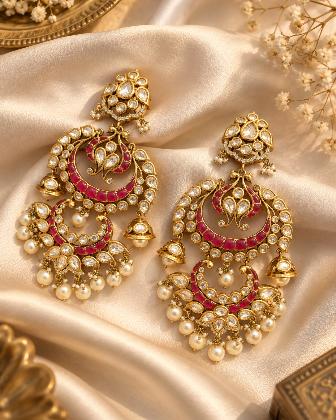 Victorian Pink Chandbali Statement Earrings