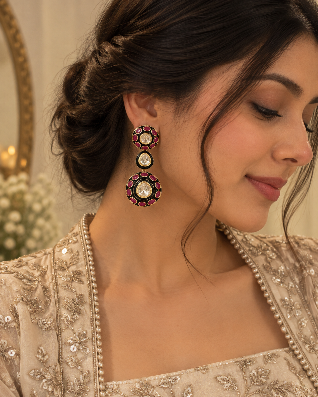 Pink Gold Drop Earring