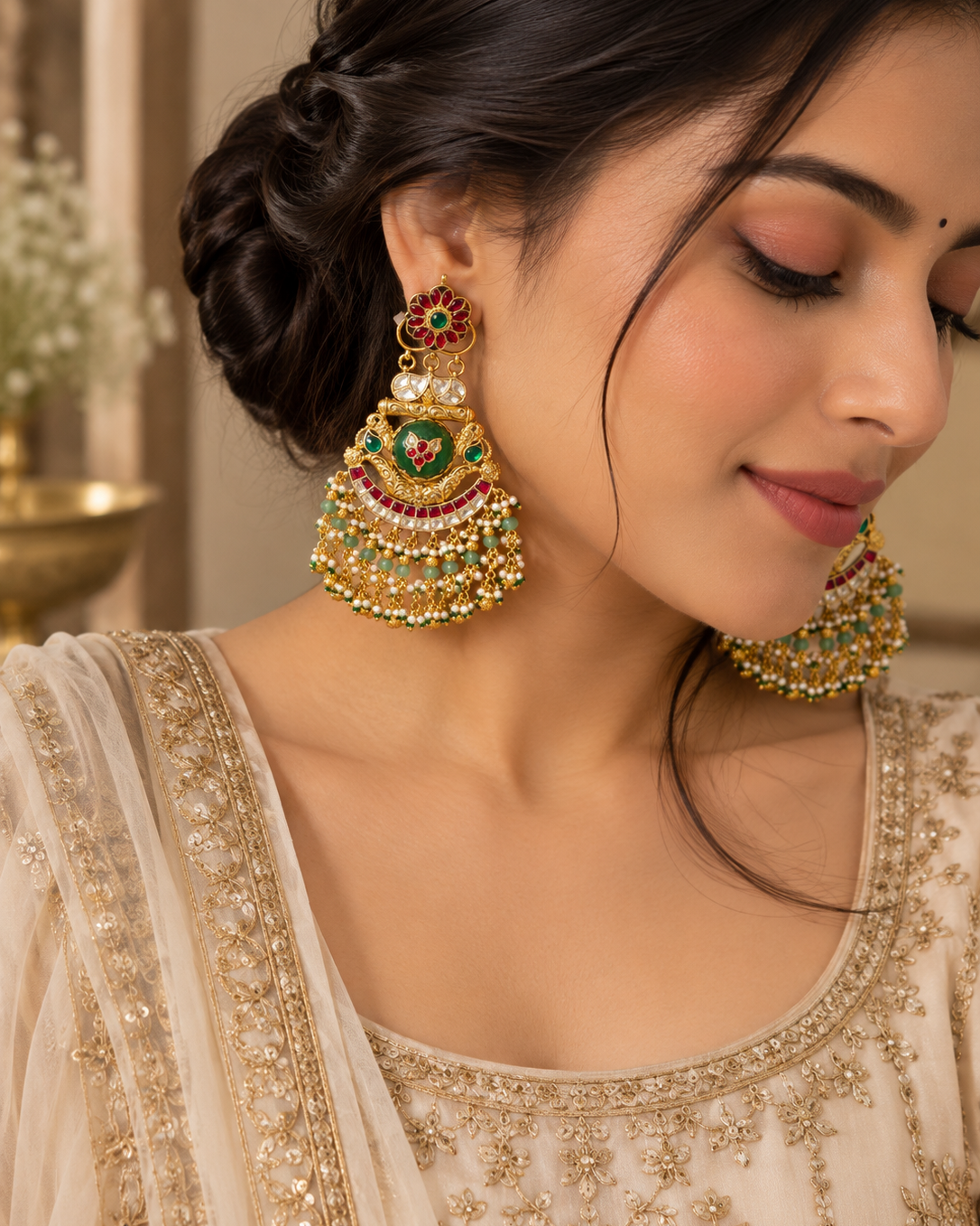 Red Green Bridal Chandbali