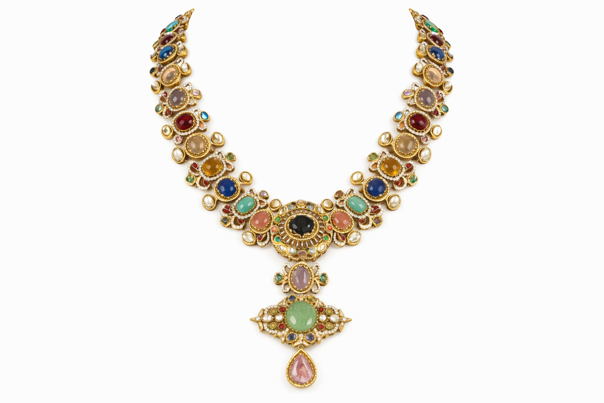 Classic ornate multistone necklace with earrings