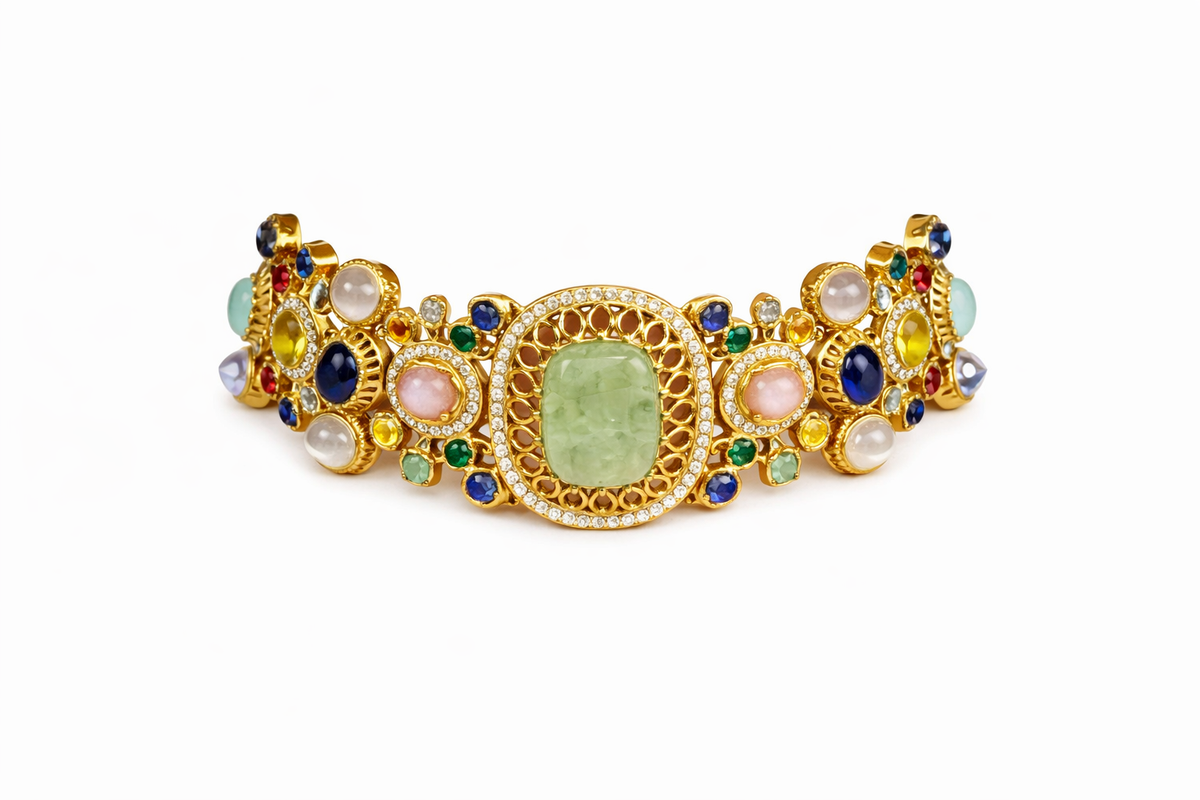 Pastel gemstone centerpiece statement choker with earring
