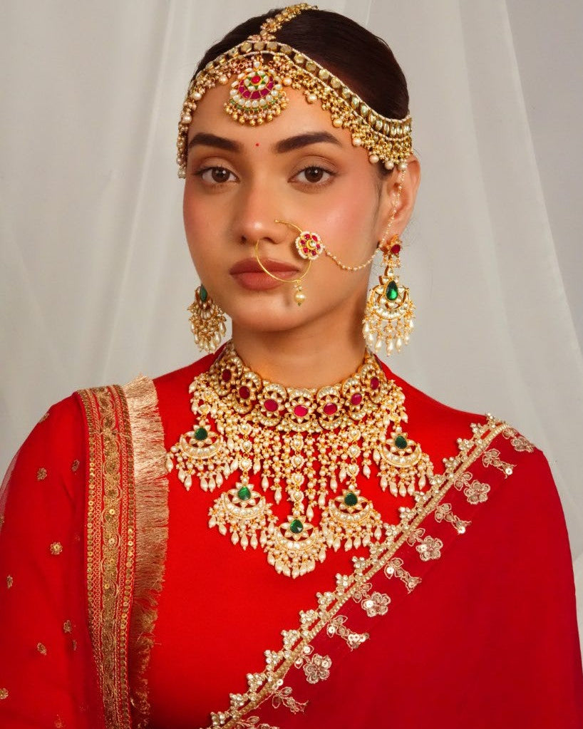 Intricate handcrafted multistone necklace with matching danglers
