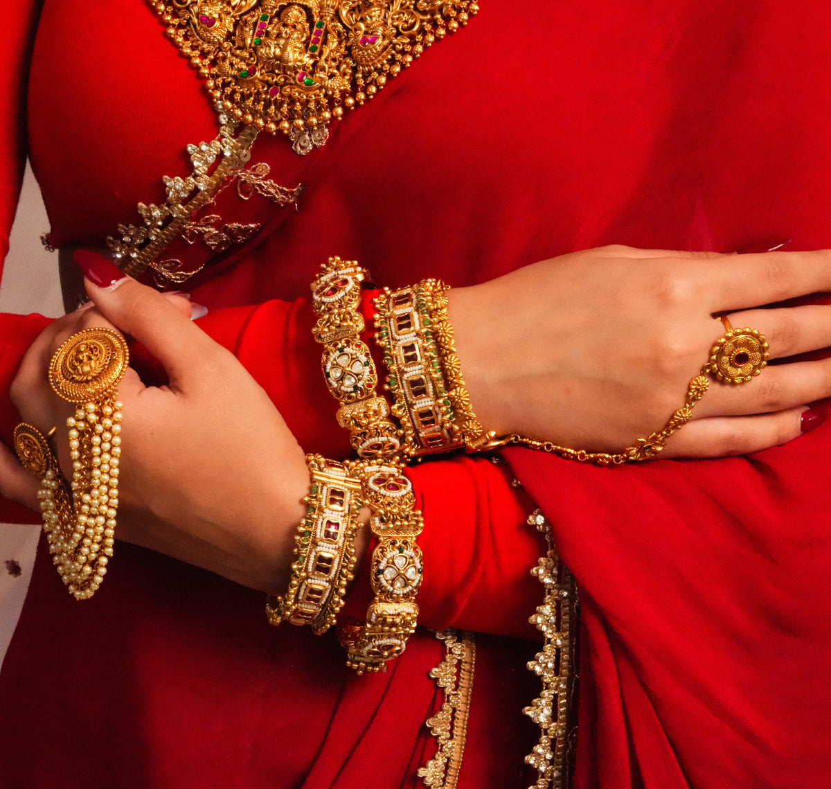 Traditional gold finish hand chain jewellery