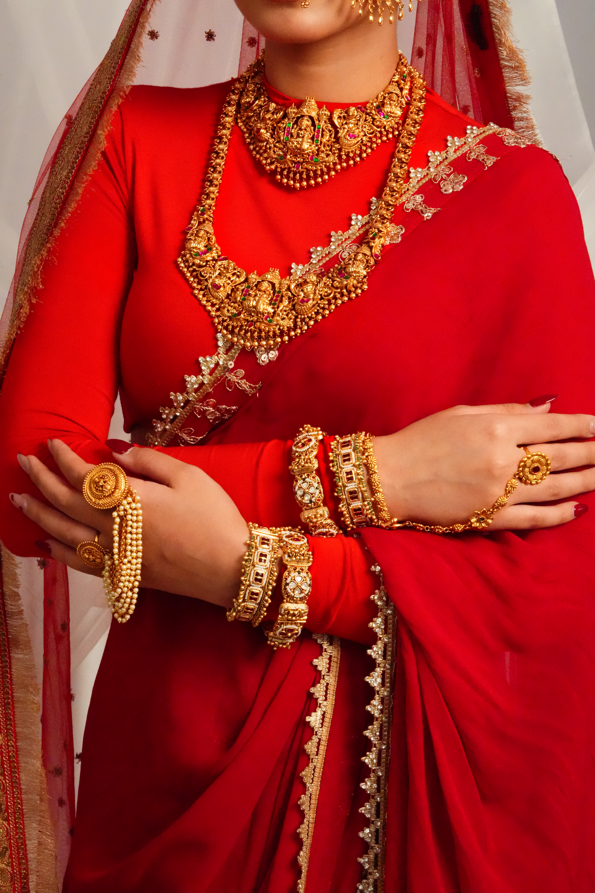 Traditional temple jewellery long necklace with earrings