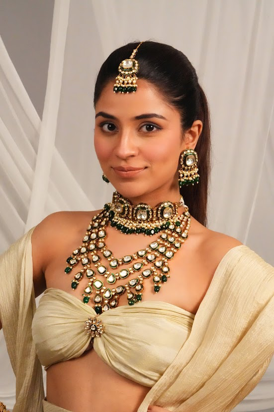 Emerald Fringe Kundan Bridal Set