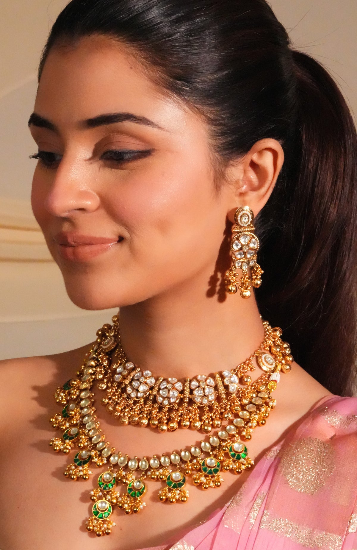 Regal pearl cluster statement choker with earrings