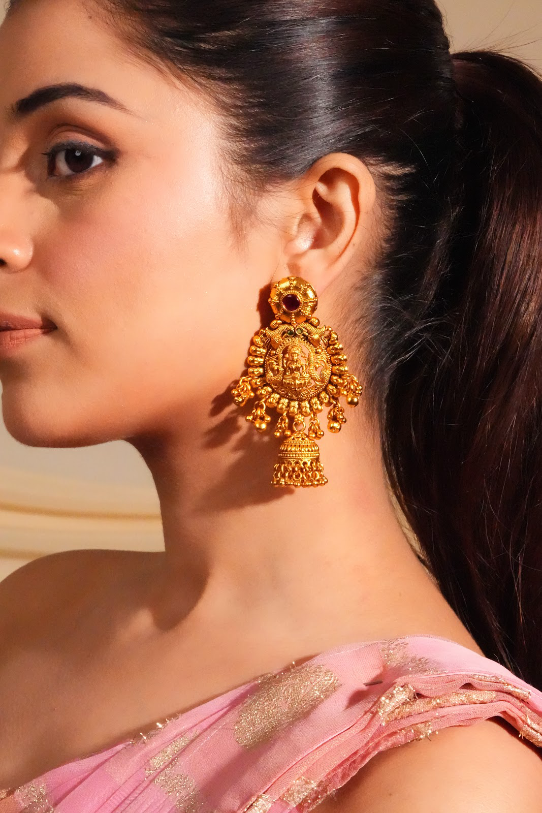Lakshmi motif temple drop earrings