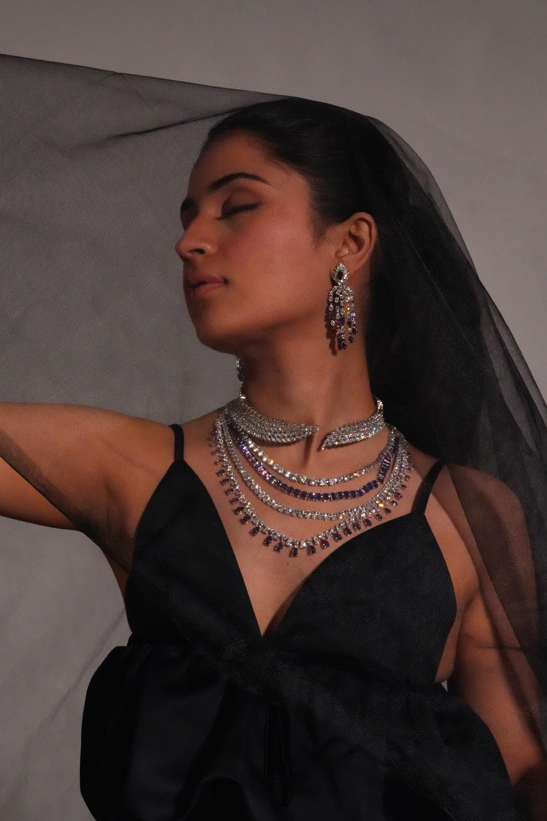 Luxury crystal layered AD necklace with earrings