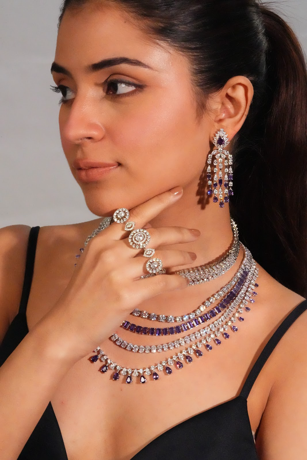 Luxury crystal layered AD necklace with earrings