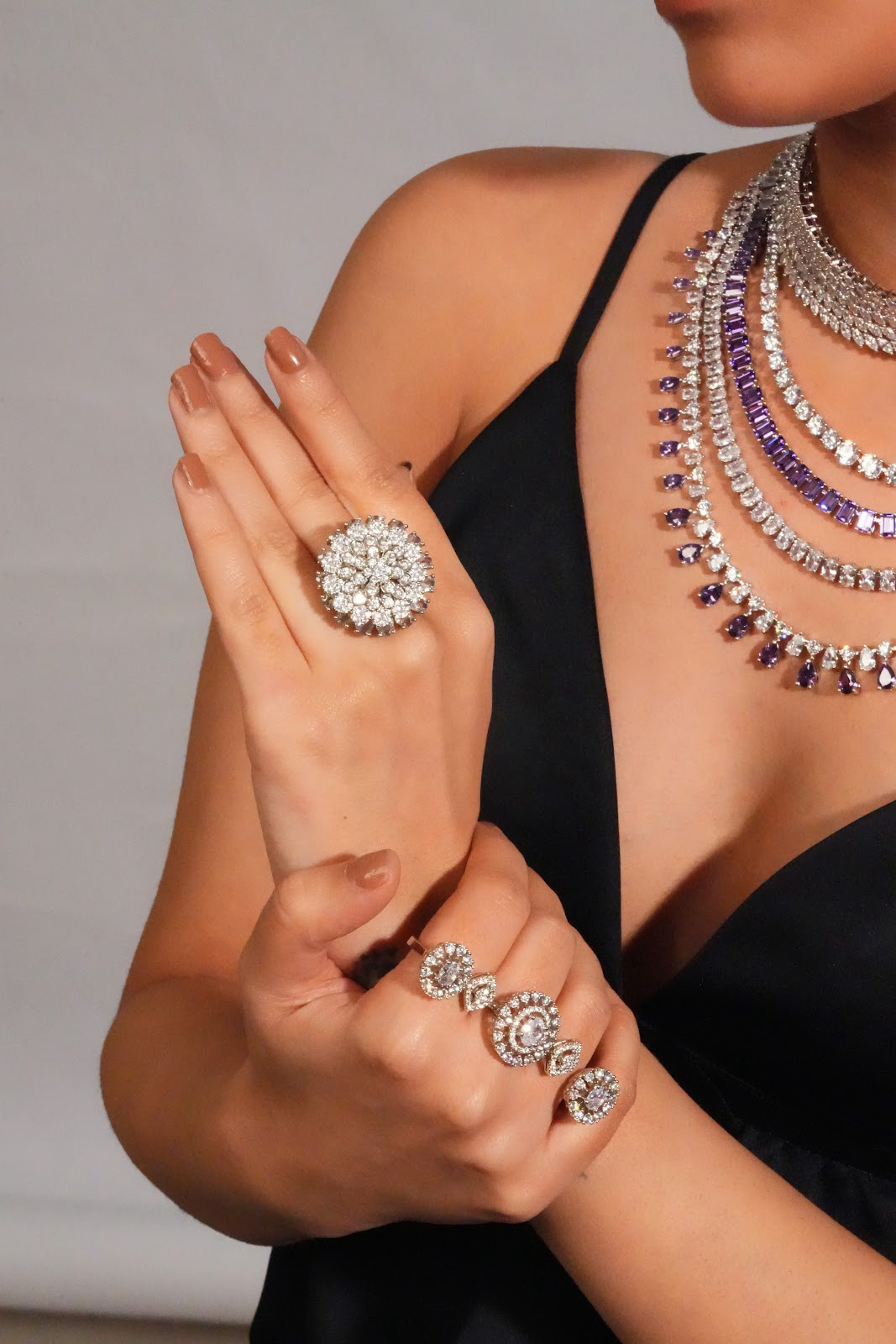 Luxury crystal layered AD necklace with earrings