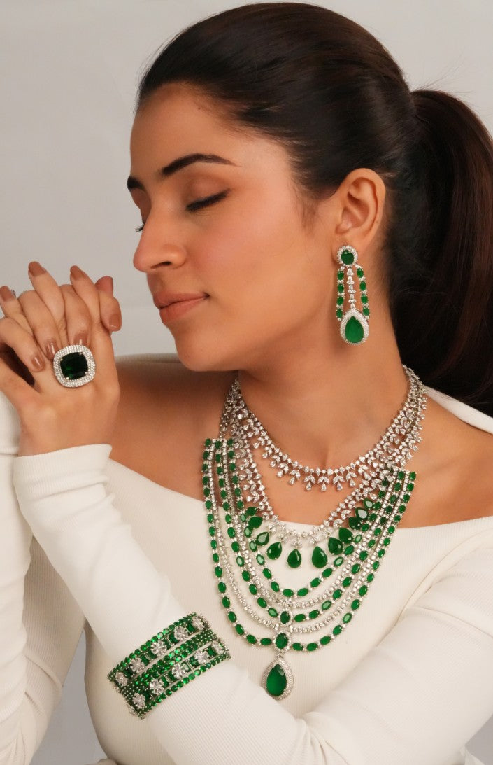 Emerald green cushion cut statement ring
