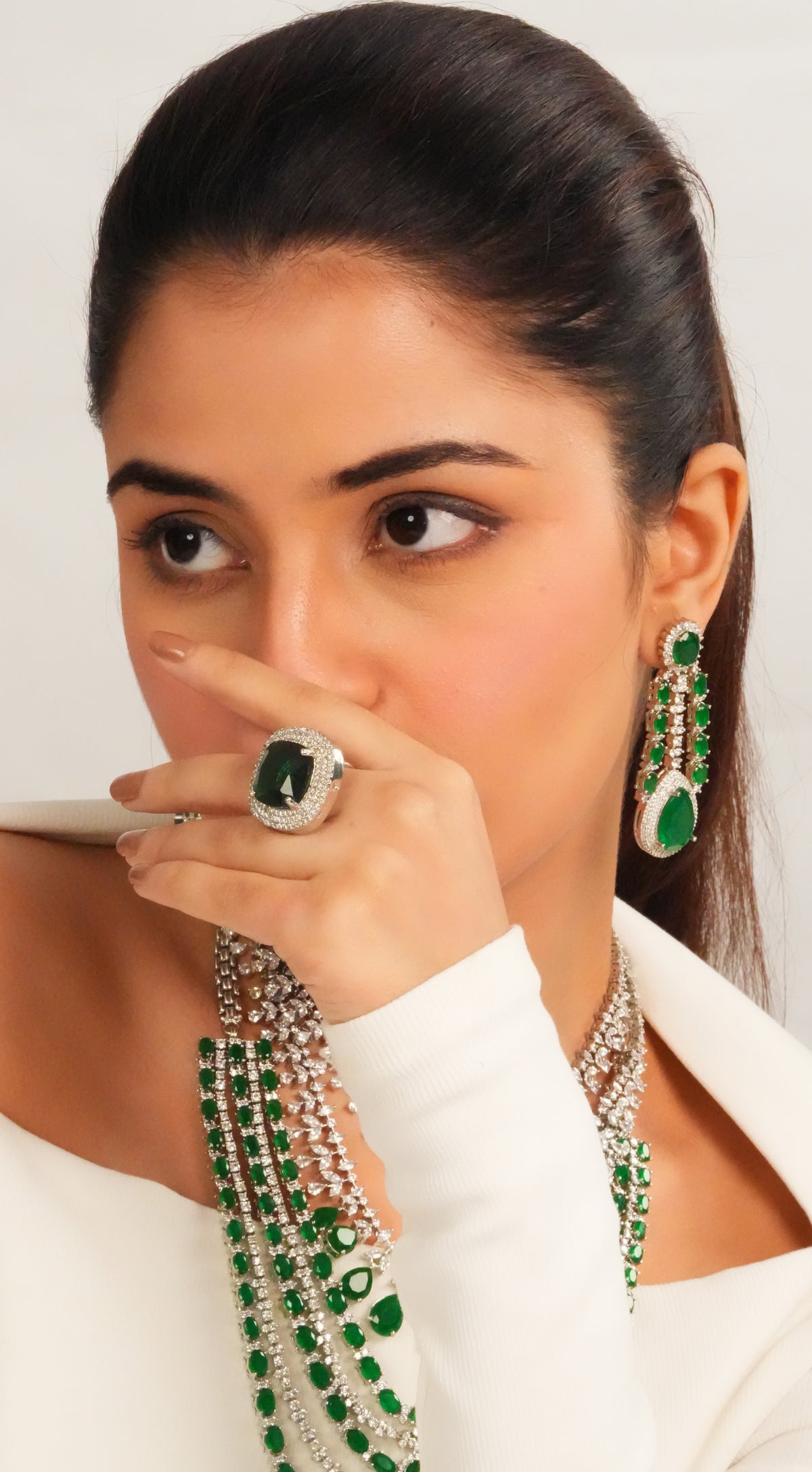 Emerald green cushion cut statement ring