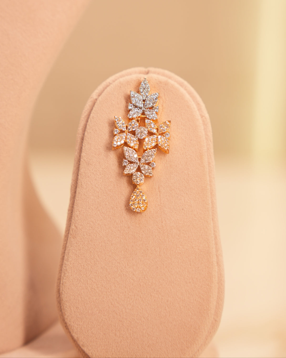 New Arrival – Two-Tone Floral Drop American Diamond Necklace Set