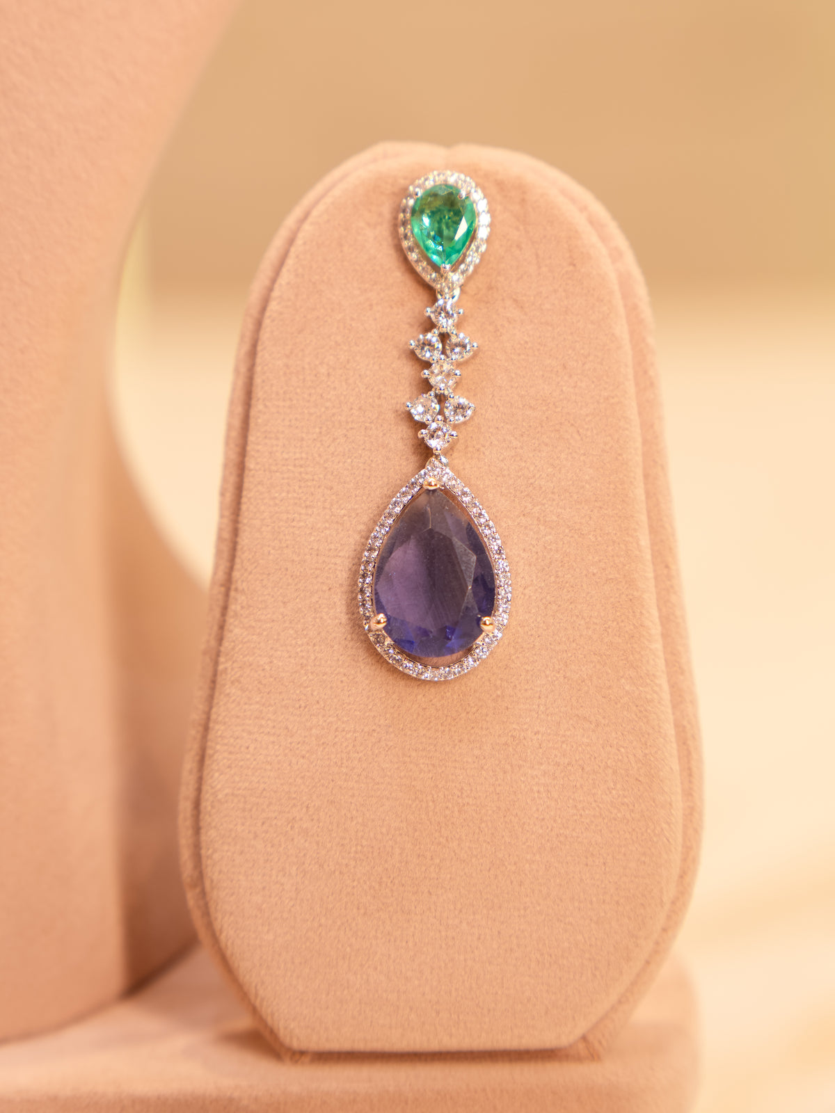 Sapphire Emerald Fringe American Diamond Necklace Set