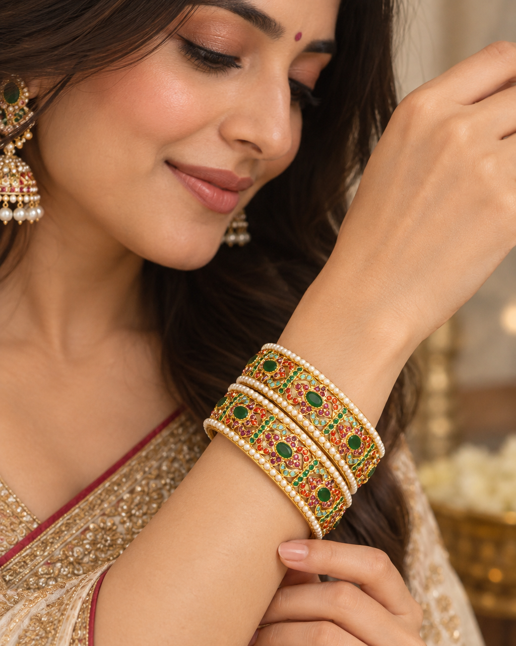 Navratna Heritage Jadau Statement Bangles