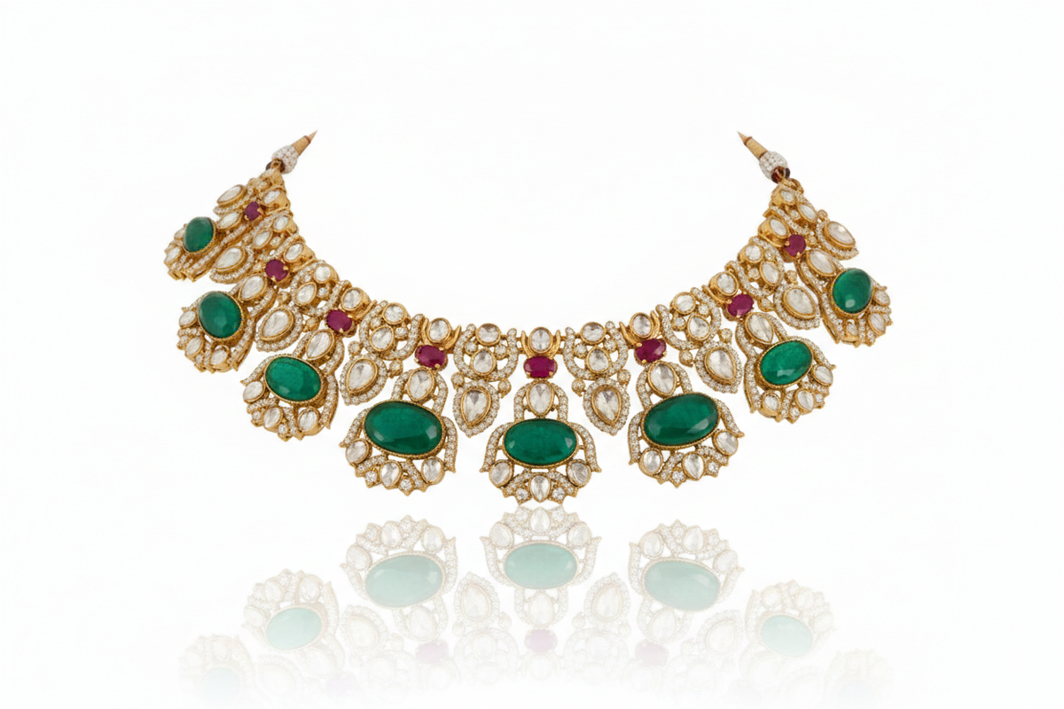 Statement heritage inspired green choker necklace with earrings