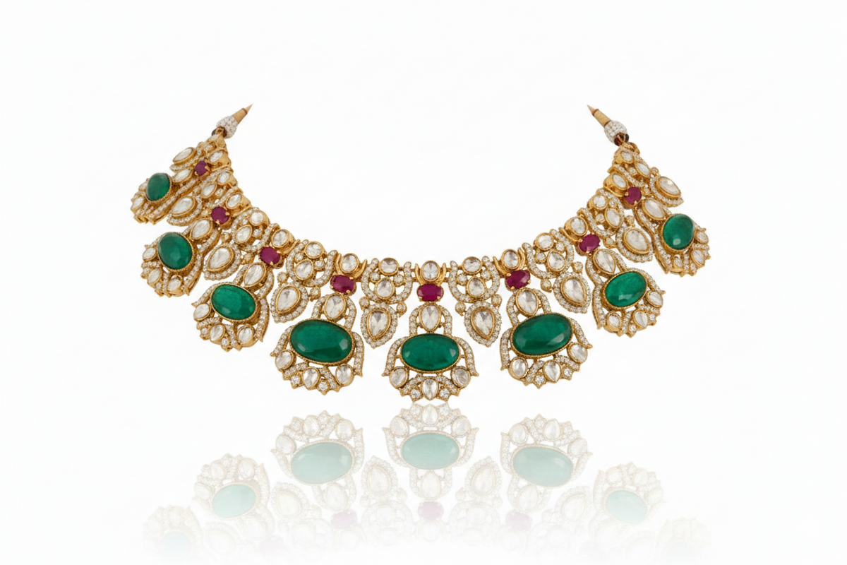 Statement heritage inspired green choker necklace with earrings