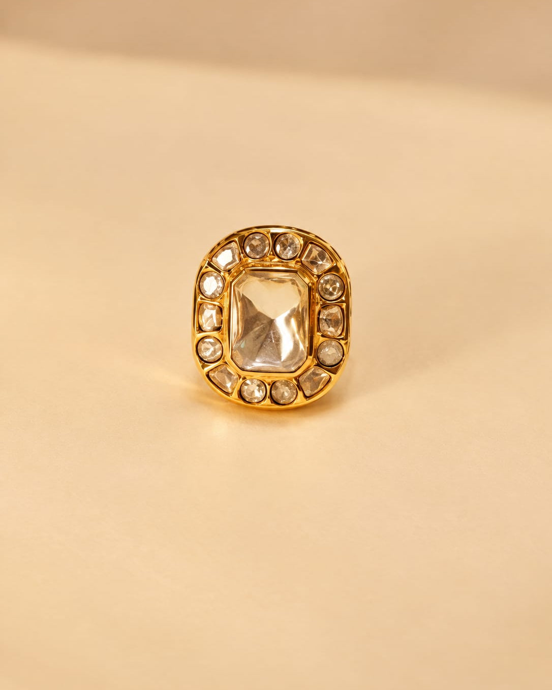 Regal Gold-Tone Statement Ring with Clear Stones